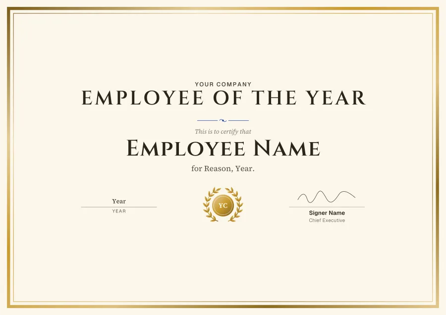 Employee of the Year certificate template for Word: Gold foil design