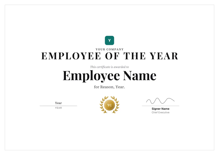 Employee of the Year certificate template for Word: Laurel design