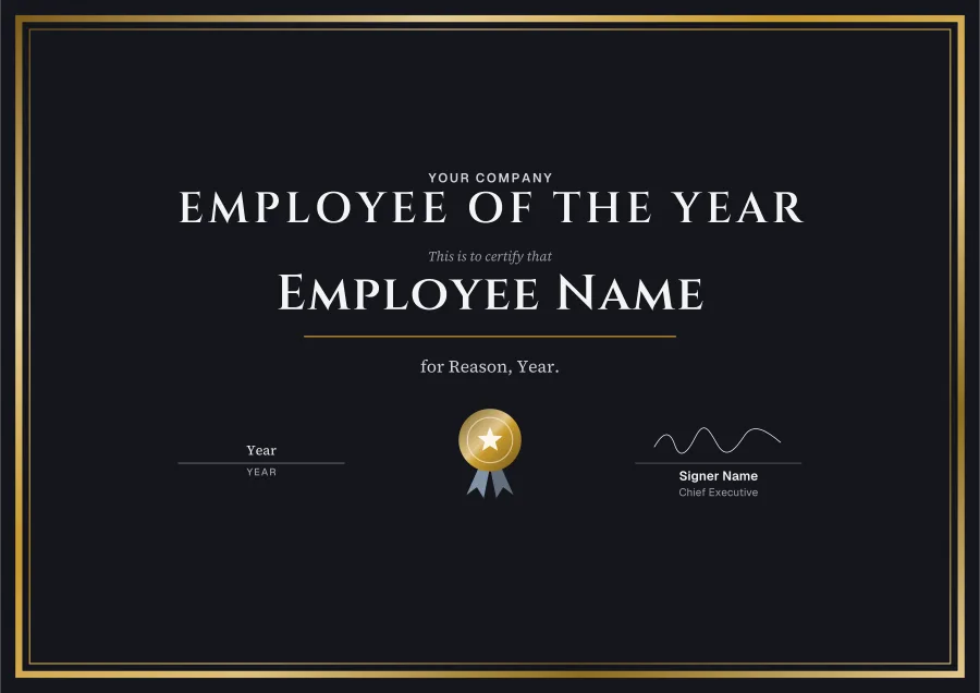 Employee of the Year certificate template for Word: Midnight foil design