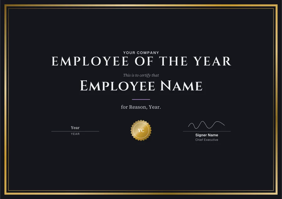Employee of the Year certificate template for Word: Night and gold design