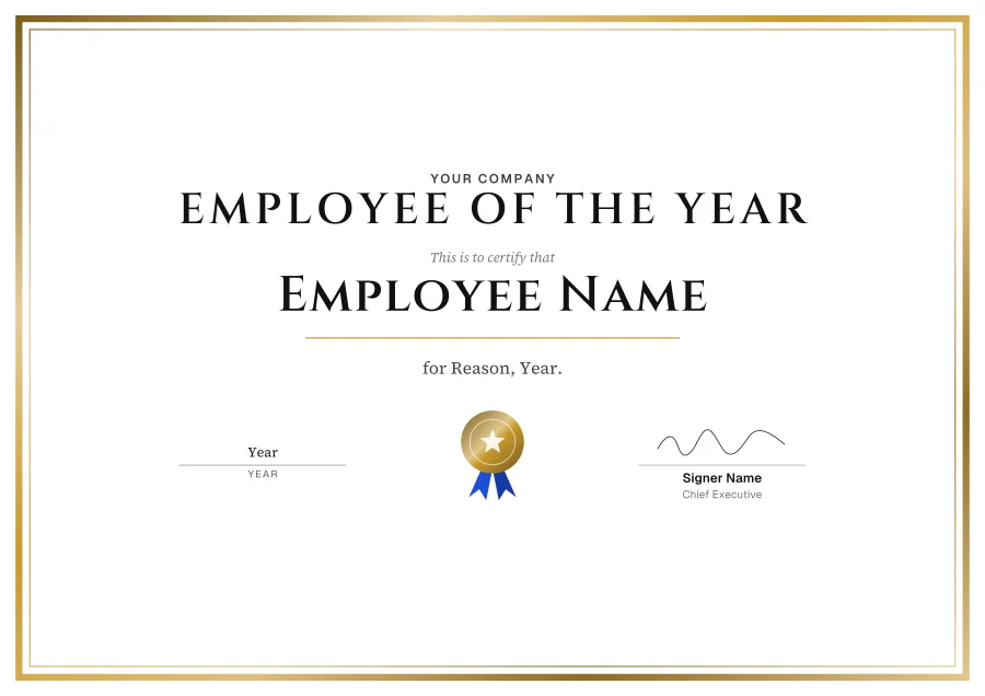 Employee of the Year certificate template for Word: Royal foil design