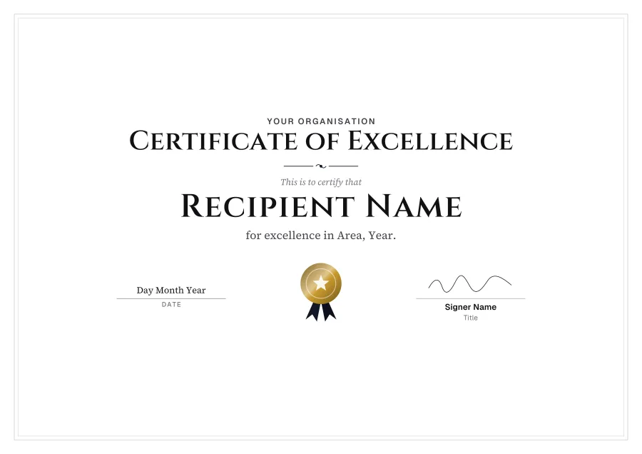 Certificate of excellence templates: Black tie