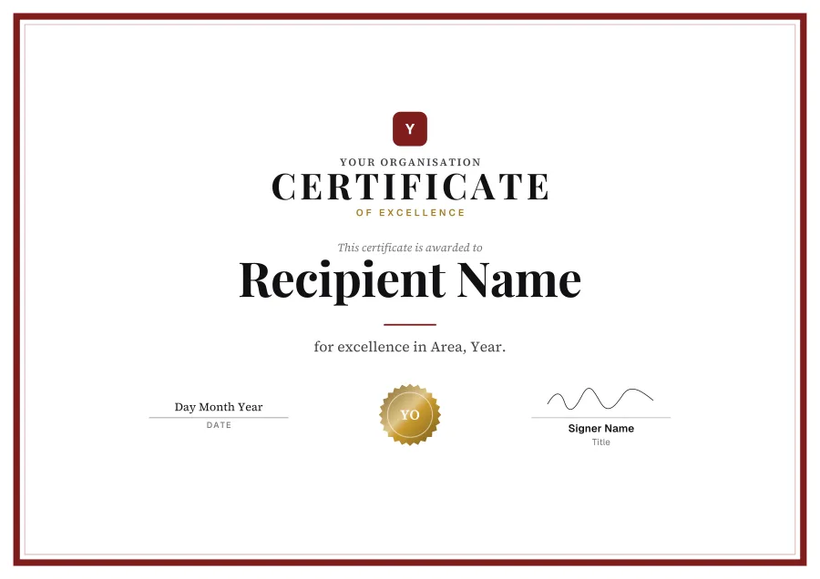 Certificate of Excellence certificate template for Word: Burgundy formal design