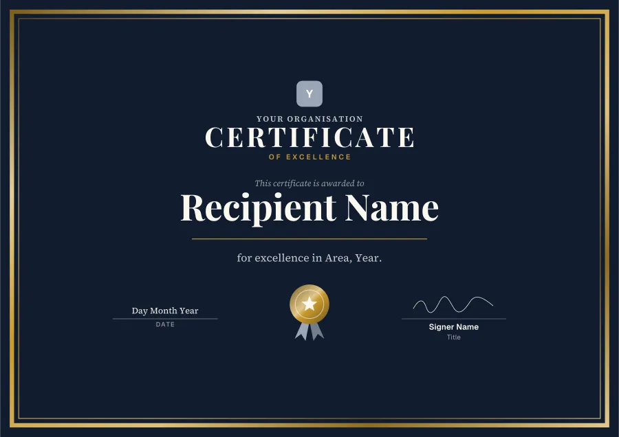 Certificate of Excellence certificate template for Word: Deep and gold design