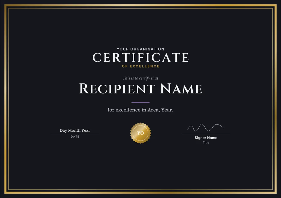 Certificate of Excellence certificate template for Word: Night and gold design