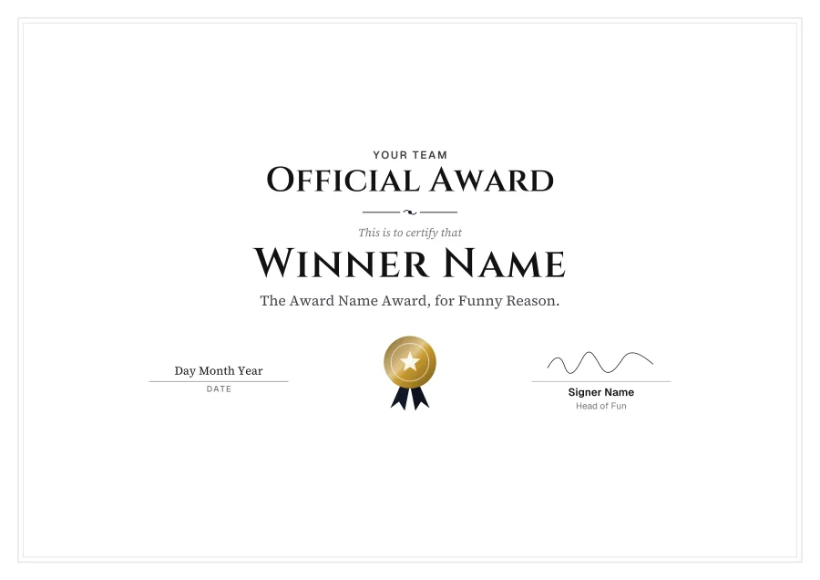 Official Award certificate template for Word: Black tie design