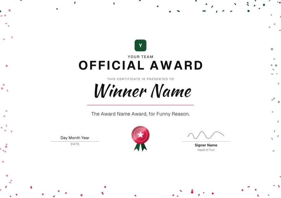 Official Award certificate template for Word: Confetti design