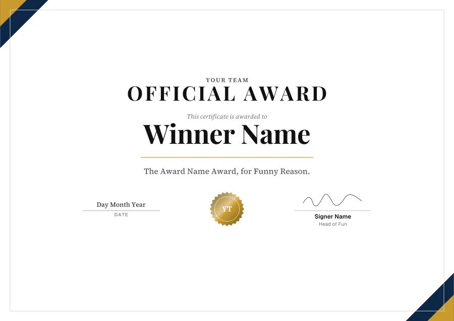 Official Award certificate template for Word: Gold star design