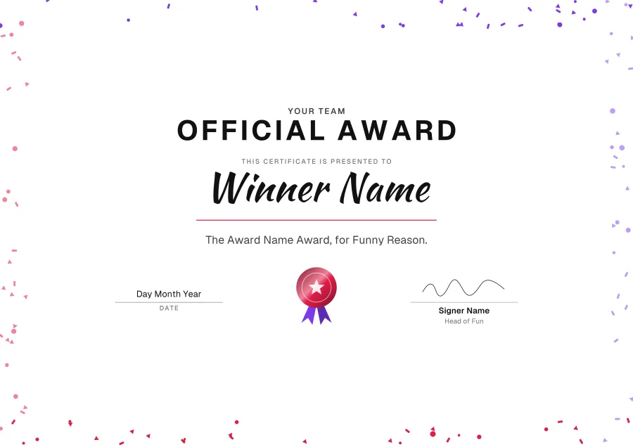 Funny award certificate templates: Party