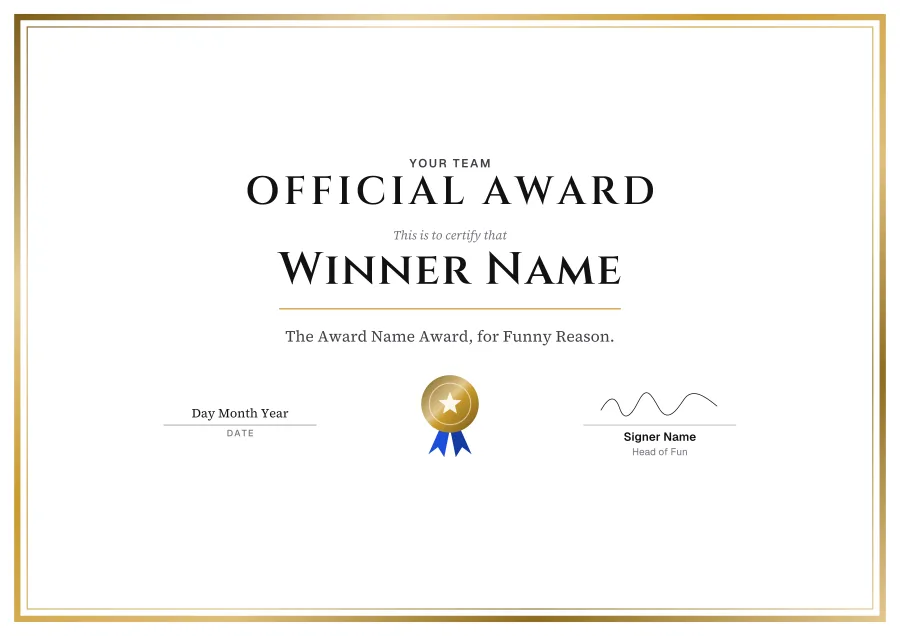 Official Award certificate template for Word: Royal foil design