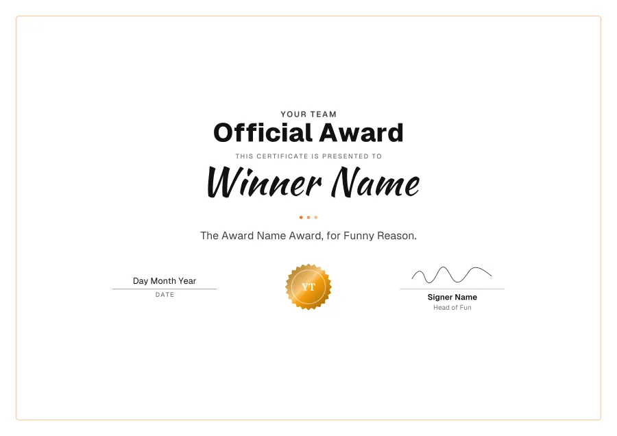 Official Award certificate template for Word: Sunshine design