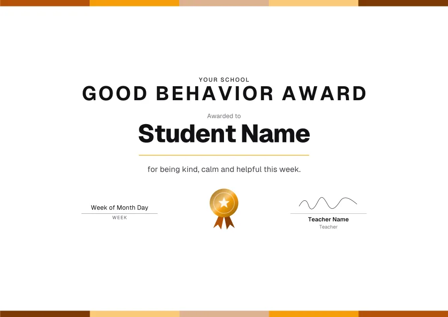 Good Behavior Award certificate template for Word: Celebration design