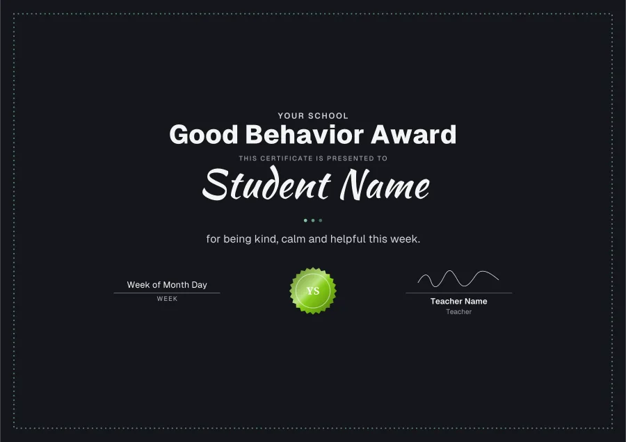 Good Behavior Award certificate template for Word: Chalkboard design