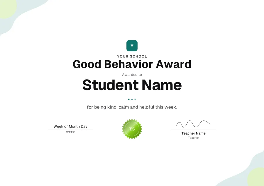 Good Behavior Award certificate template for Word: Mint shapes design