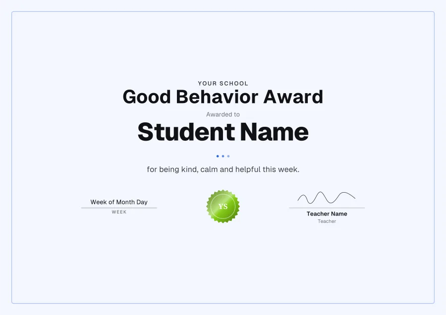 Good Behavior Award certificate template for Word: Playground design