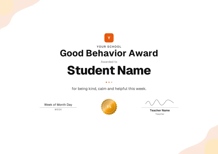 Good Behavior Award certificate template for Word: Sunrise design