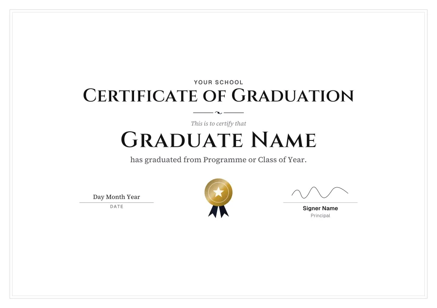 Certificate of Graduation certificate template for Word, Black tie design