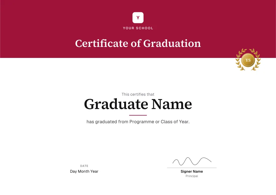 Certificate of Graduation certificate template for Word: Crimson banner design