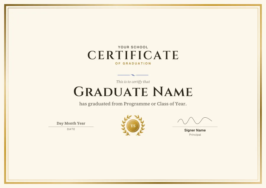 Certificate of Graduation certificate template for Word: Gold foil design