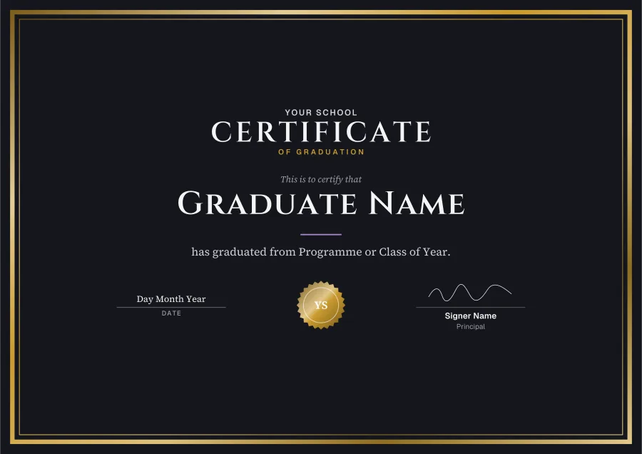 Certificate of Graduation certificate template for Word: Night and gold design