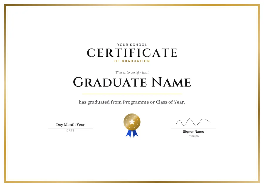 Certificate of Graduation certificate template for Word: Royal foil design