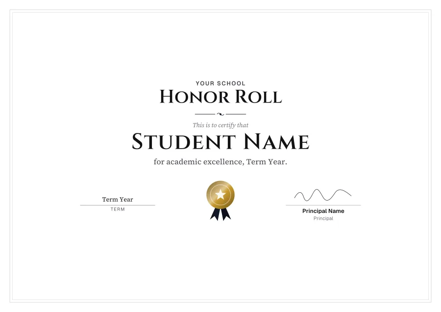 Honor Roll certificate template for Word: Black tie design