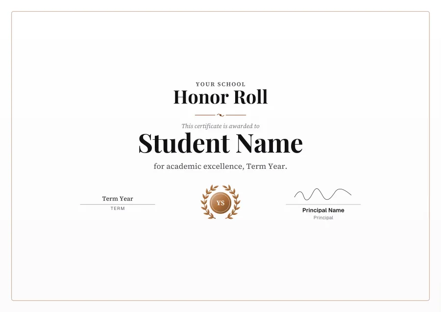 Honor Roll certificate template for Word: Bronze laurel design