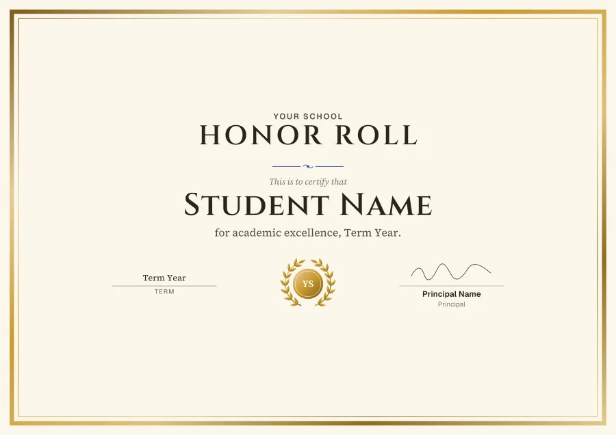 Honor roll certificate templates: Gold foil