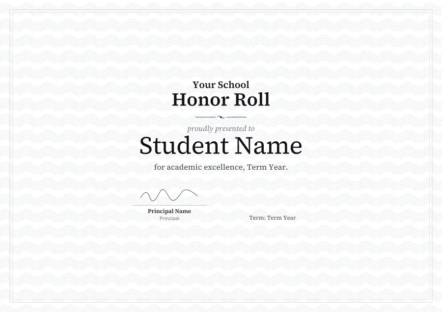 Honor Roll certificate template for Word: Ivory guilloche design