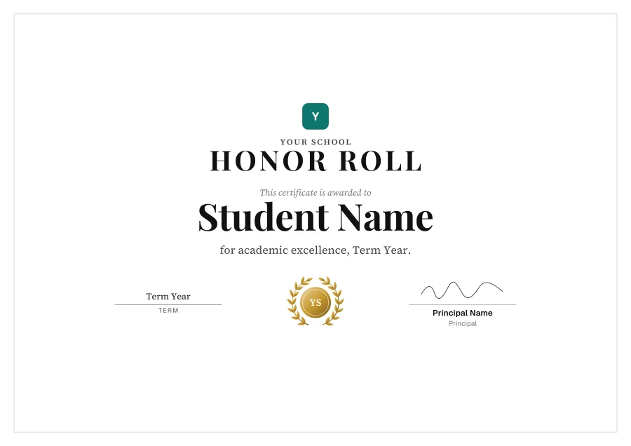 Honor Roll certificate template for Word: Laurel design
