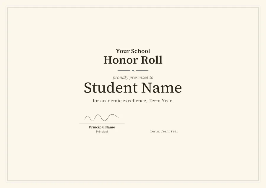 Honor Roll certificate template for Word: Navy classic design