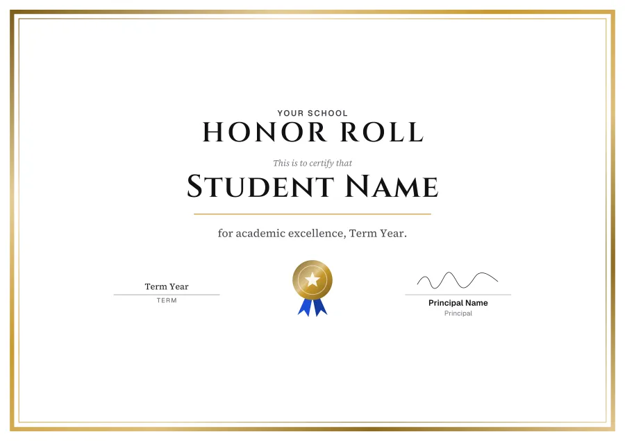 Honor Roll certificate template for Word: Royal foil design
