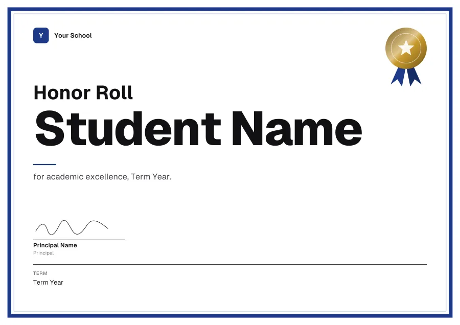 Honor Roll certificate template for Word: Varsity design