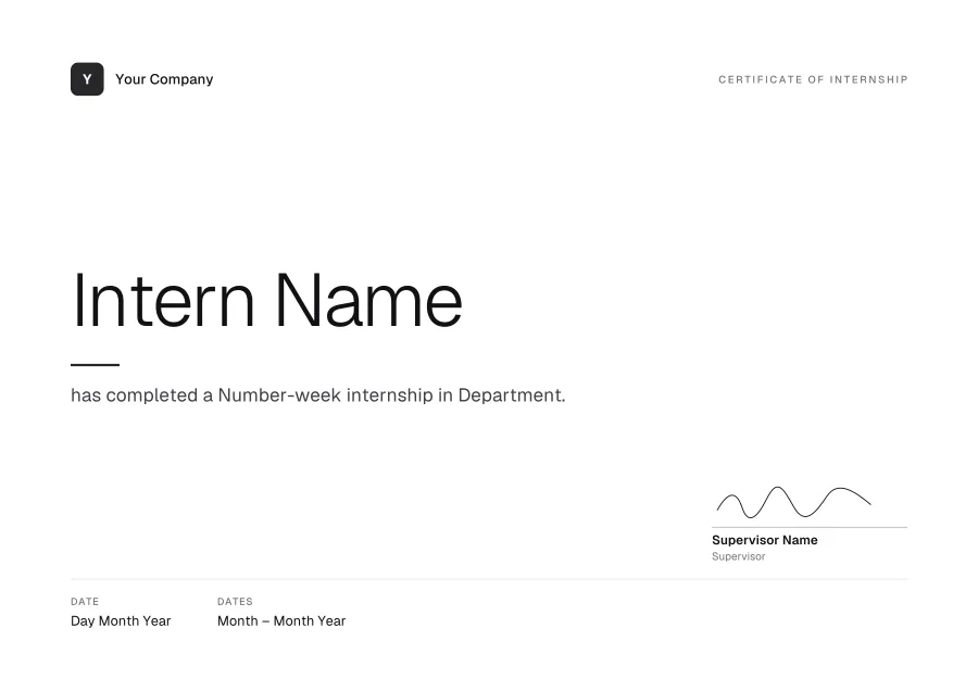 Certificate of Internship certificate template for Word: Charcoal minimal design