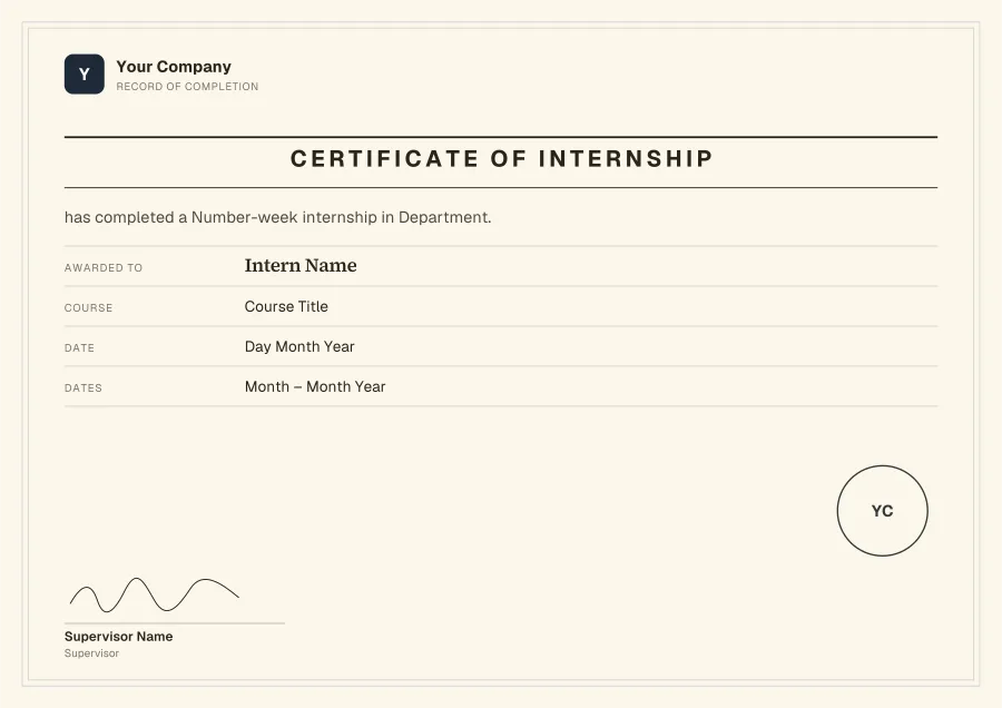 Certificate of Internship certificate template for Word: Ink ledger design