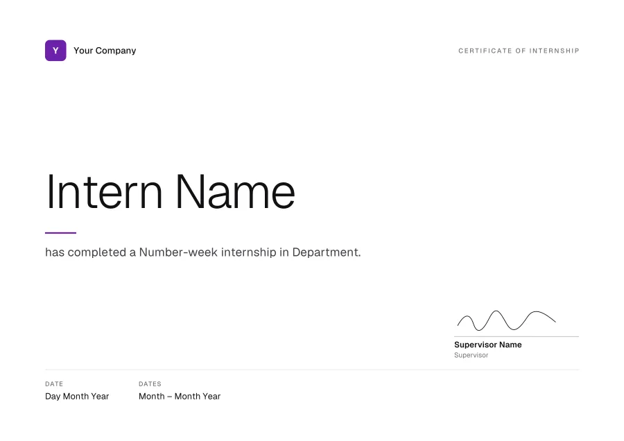 Certificate of Internship certificate template for Word: Minimal design