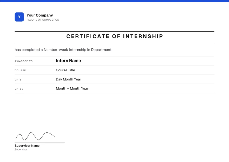 Certificate of Internship certificate template for Word: Registry design