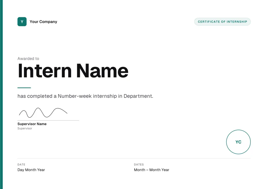 Certificate of Internship certificate template for Word: Teal modern design
