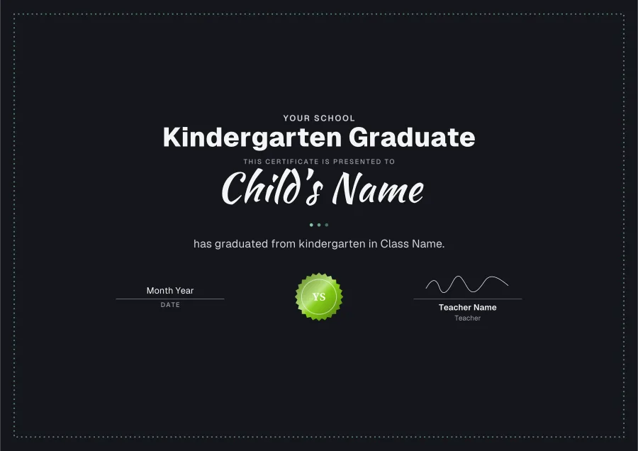 Kindergarten Graduate certificate template for Word: Chalkboard design