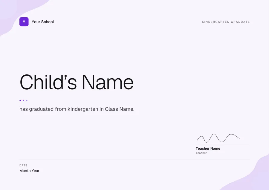 Kindergarten Graduate certificate template for Word: Lavender design