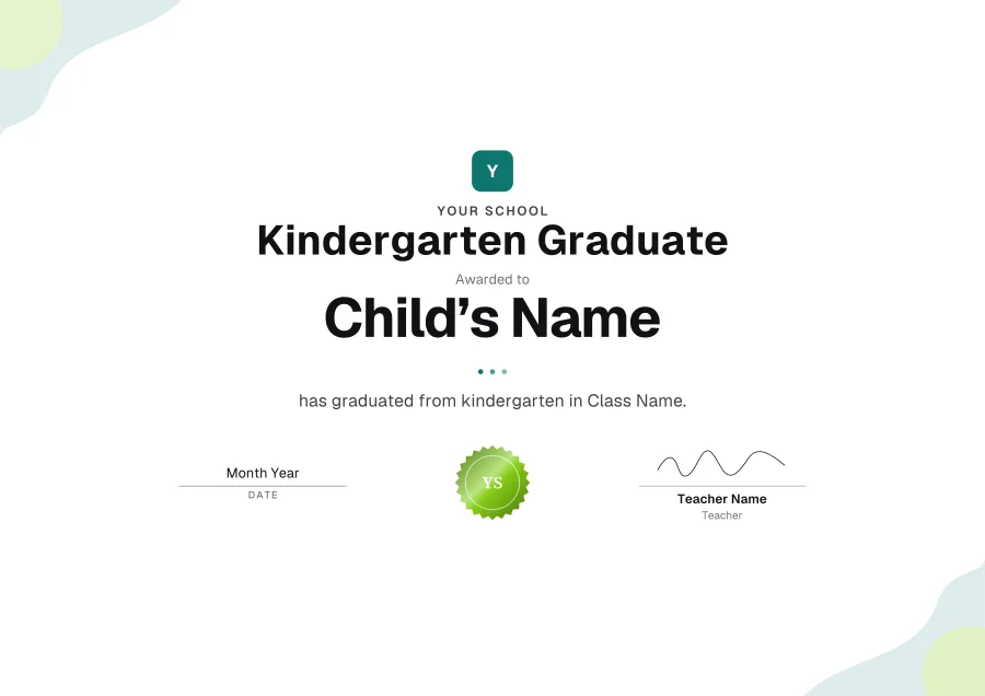 Kindergarten Graduate certificate template for Word: Mint shapes design