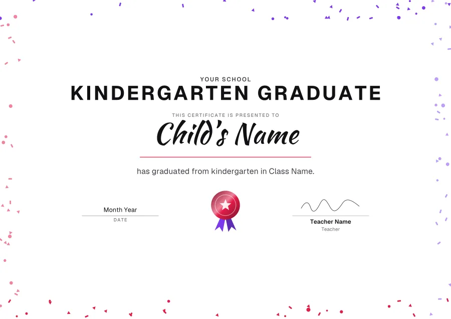 Kindergarten Graduate certificate template for Word: Party design