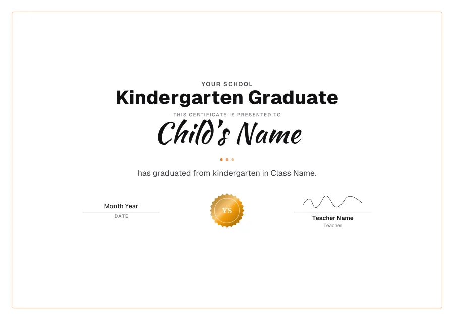 Kindergarten Graduate certificate template for Word: Sunshine design