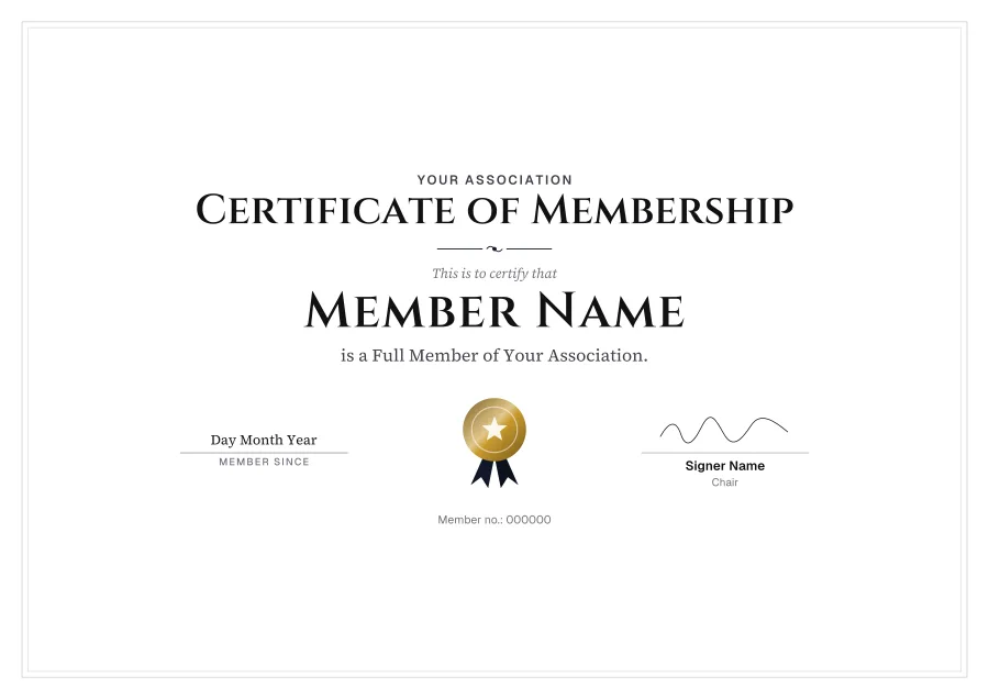Certificate of Membership certificate template for Word: Black tie design