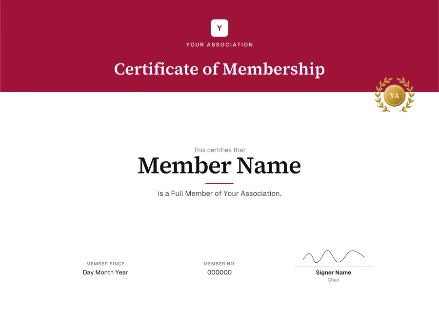 Certificate of Membership certificate template for Word: Crimson banner design