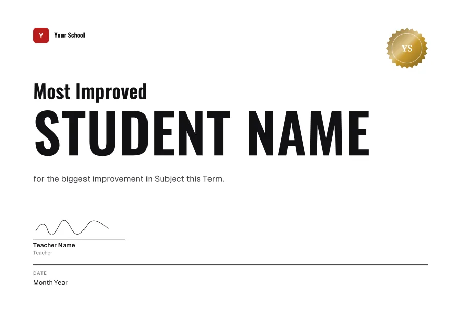 Most Improved certificate template for Word: Athletic design