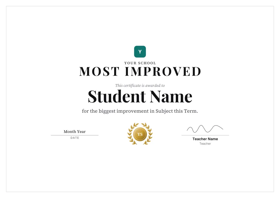 Most Improved certificate template for Word: Laurel design