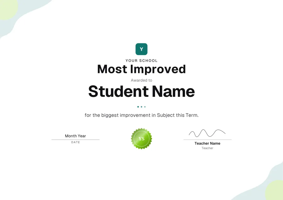 Most Improved certificate template for Word: Mint shapes design
