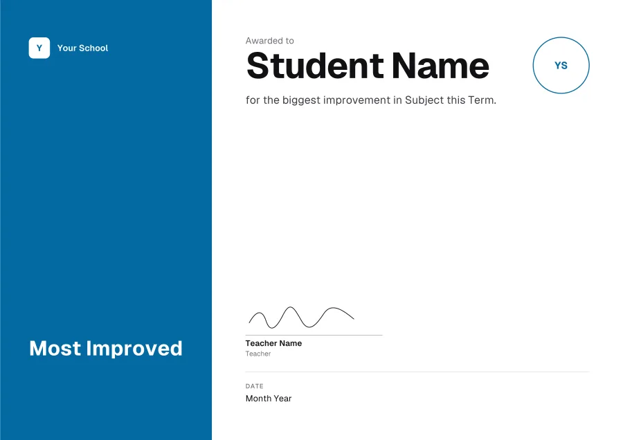 Most Improved certificate template for Word: Ocean panel design
