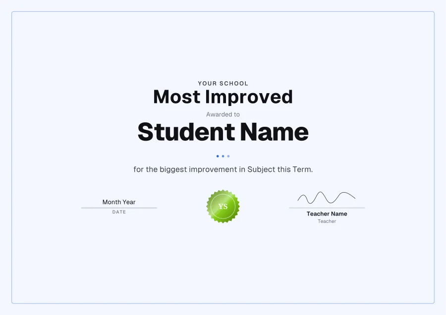 Most Improved certificate template for Word: Playground design